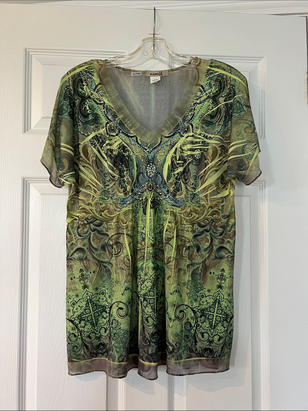 ONE WORLD Green and Olive Embellished V-Neck Tunic